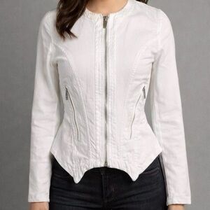 BlankNYC Part Time Lover Denim Jacket Peplum Full Zip Asymmetrical M